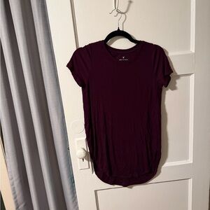 American Eagle Outfitters Medium Maroon Short Sleeve Ribbed T-Shirt Mini Dress